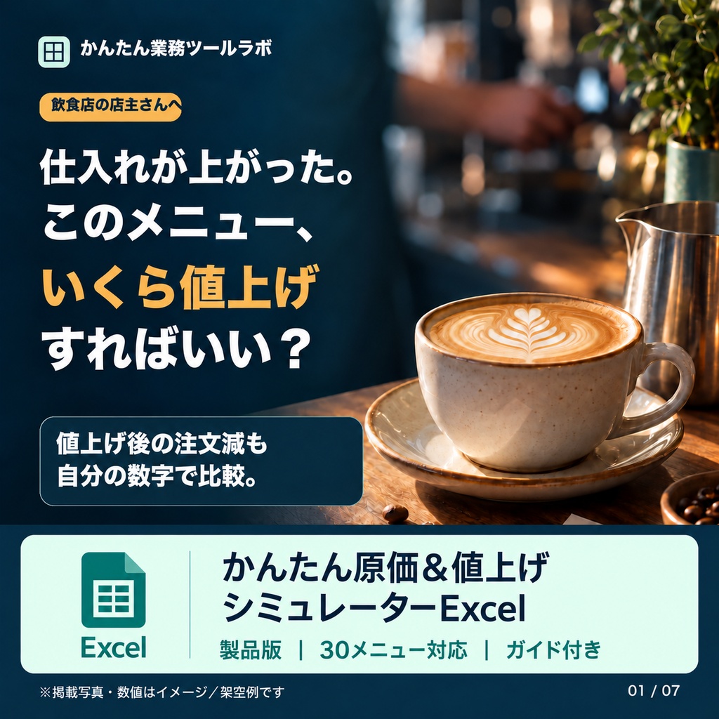 【01-P｜製品版】かんたん原価＆値上げシミュレーターExcel｜飲食店向け