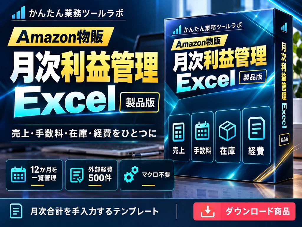 【10-P｜製品版】Amazon物販 月次利益管理Excel｜12か月・外部経費500件