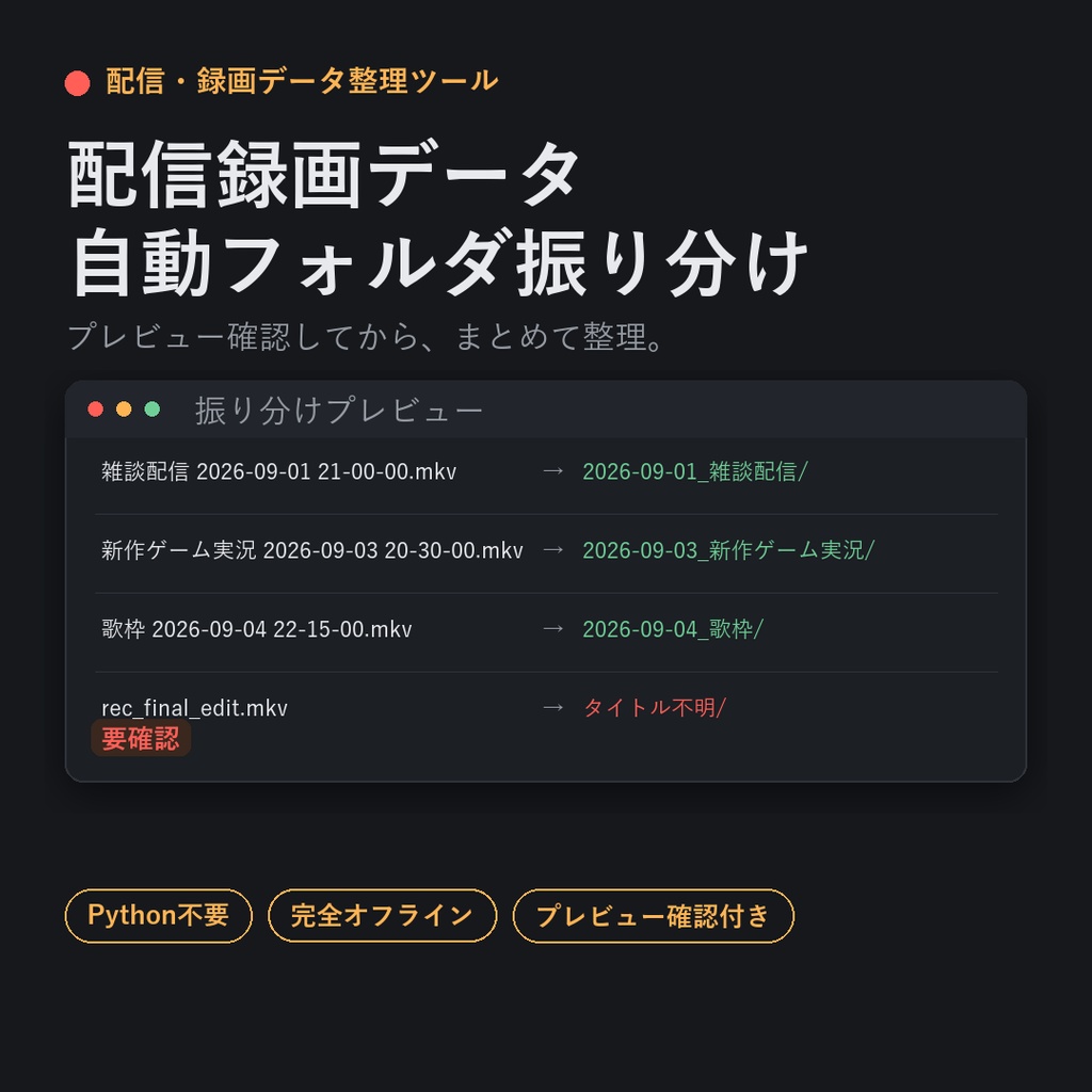 配信録画データ自動フォルダ振り分けツール
