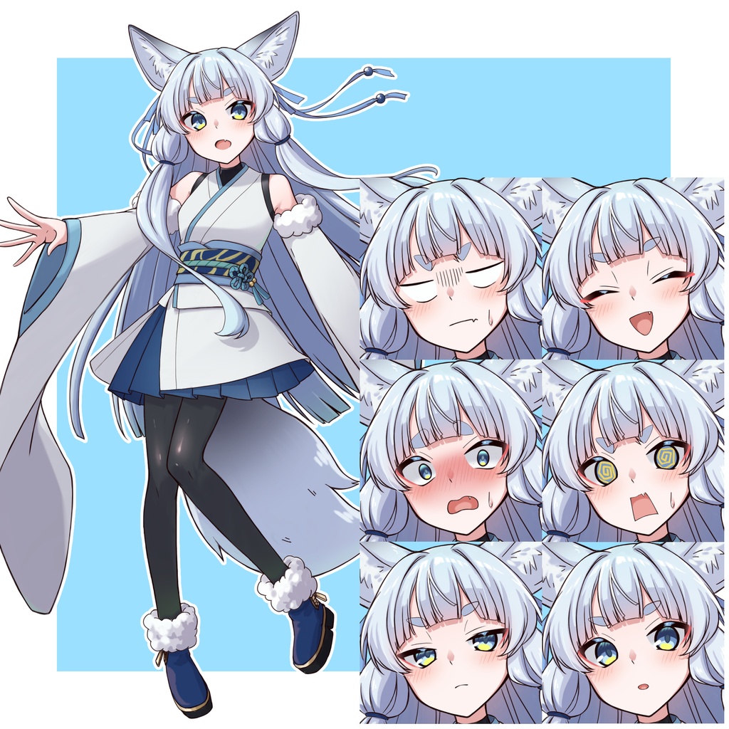 【フリー素材】白狐少女の立ち絵【PNG52種orPSD】