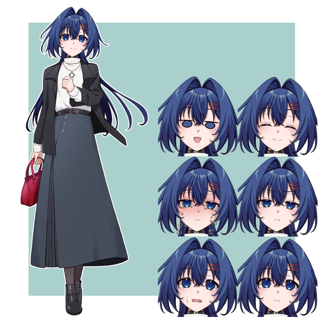 青髪ヘアピン少女の立ち絵