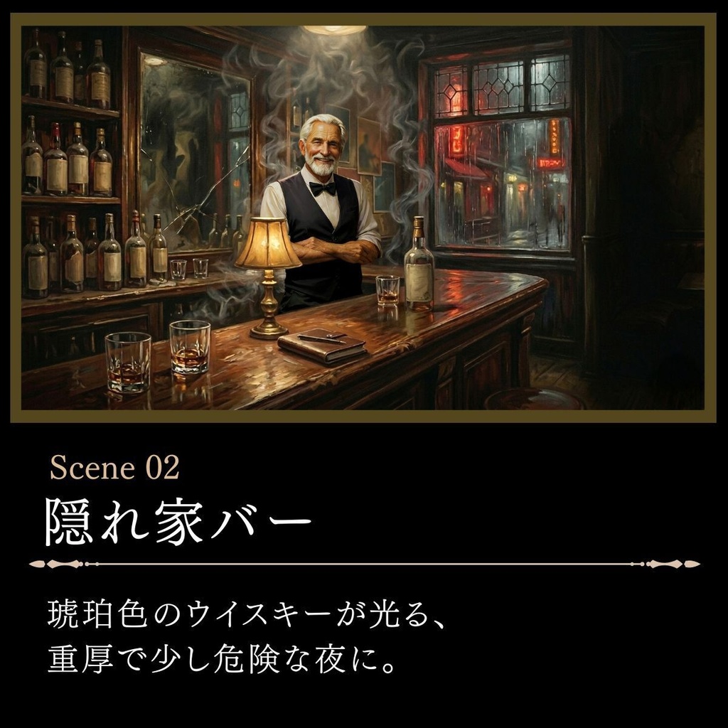 【TRPGシーン素材】ノワールシティ・シチュエーションスチル 4枚セット(油絵風/16:9)