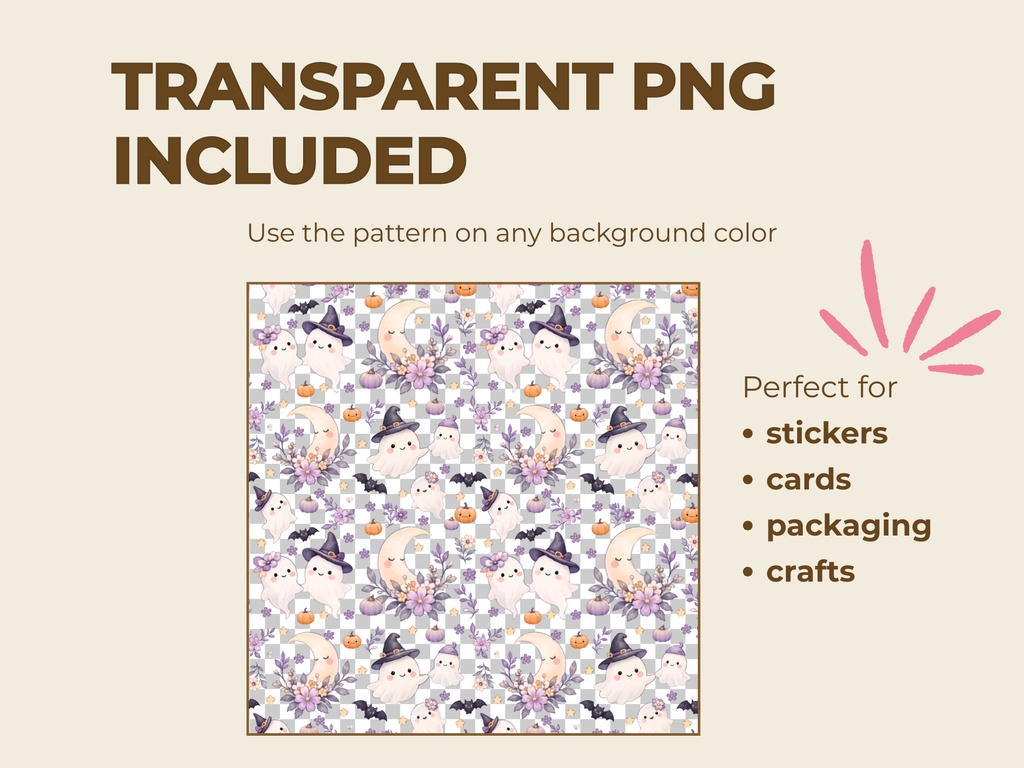 かわいいゴーストのハロウィン シームレス背景素材|背景あり+透過PNG 2種
