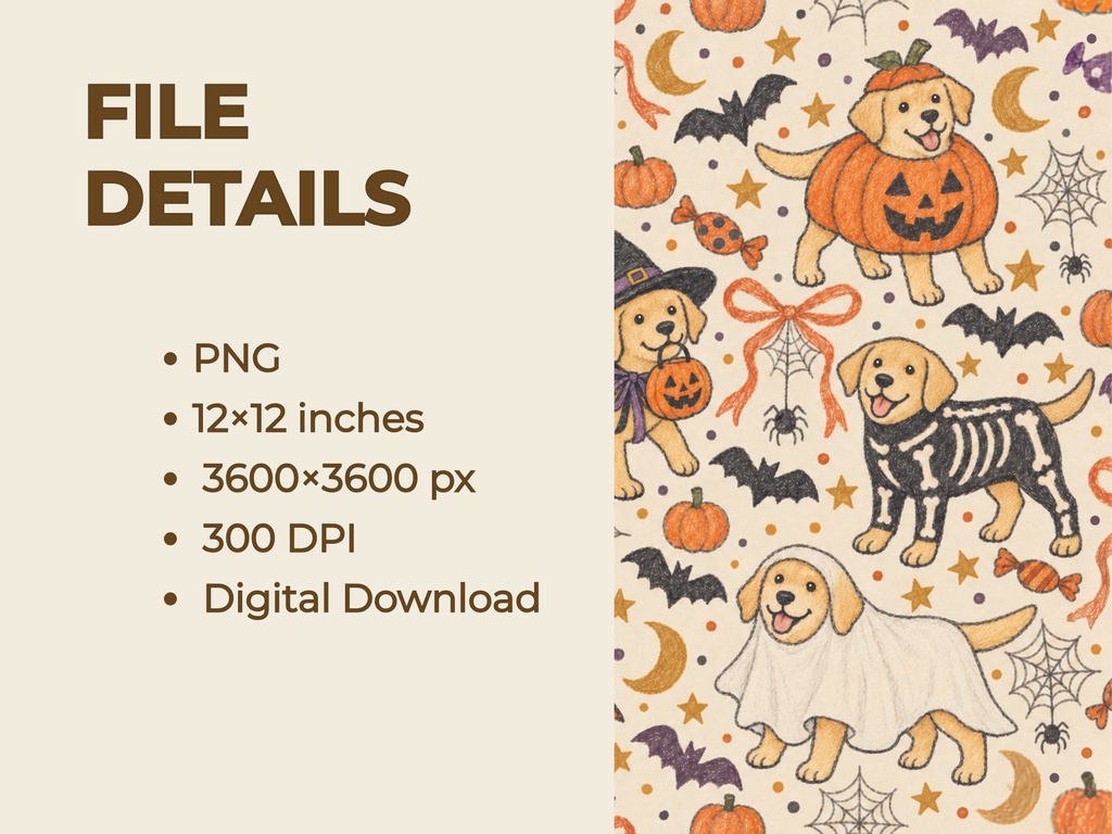 ラブラドールのハロウィン シームレスパターン|仮装犬 背景素材 PNG