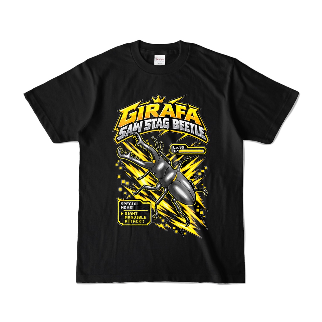 【Tシャツ】ギラファノコギリクワガタ　ゲーム風Tシャツ　黒