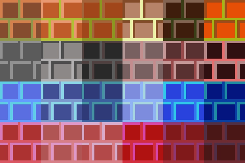 【16×16】ゲーム用ドット絵レンガ壁素材集 - フルカラー24色セット