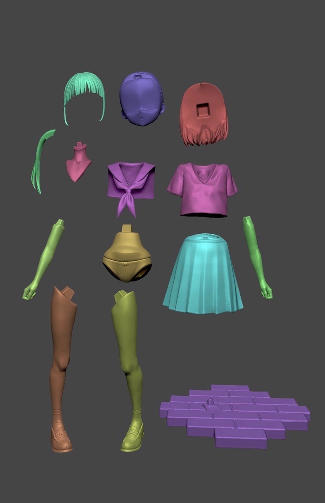 #02 女の子(制服) 1/6 スケールフィギュア用 3Dモデル