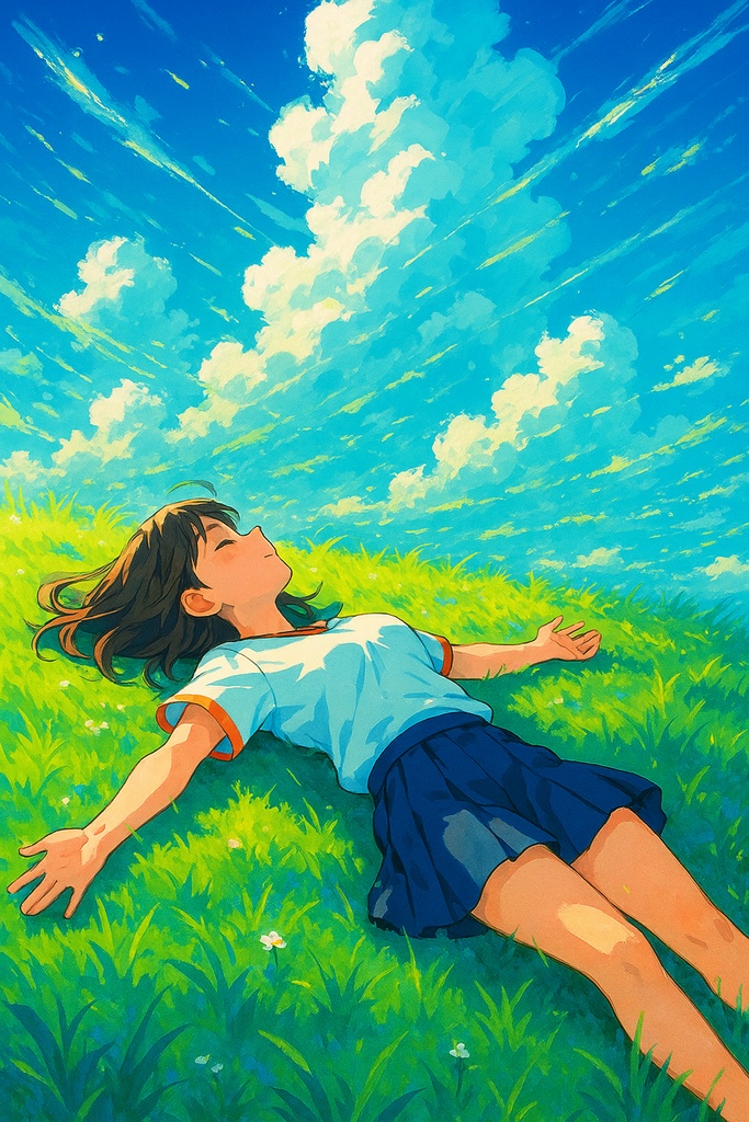 「風を抱いて – 夏の芝生にて」