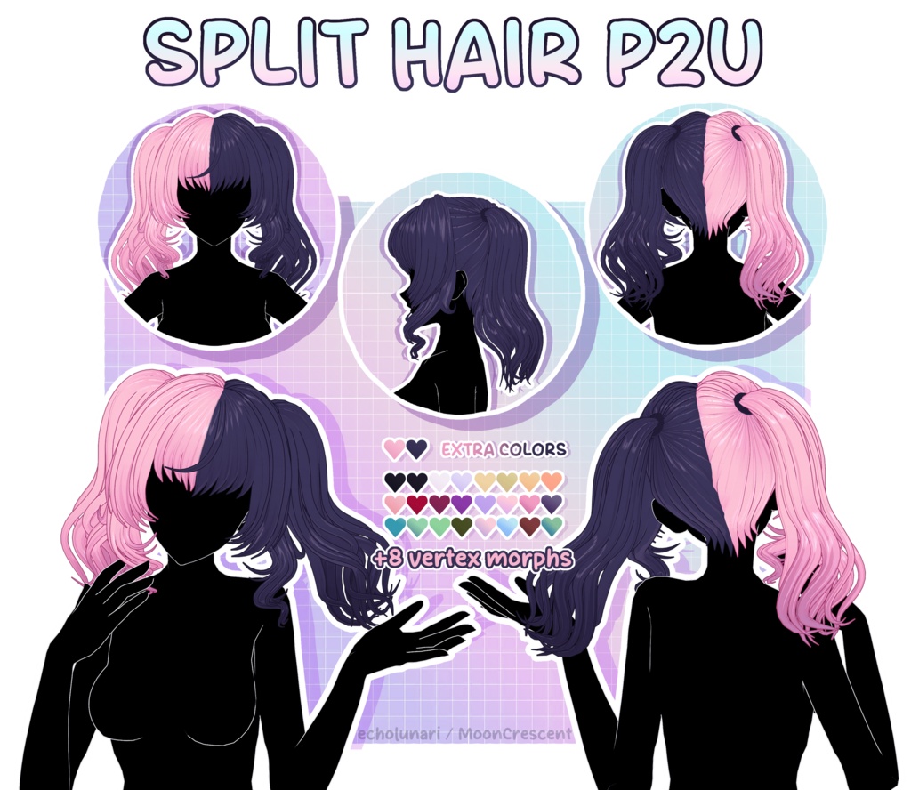 【3D MMD/PMX】左右色違いのツインテール / Split dye pigtails/twintails