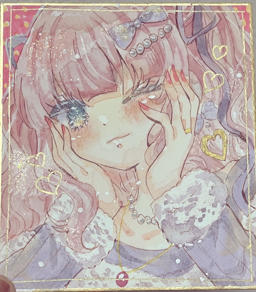 ピンク髪ハーフツイン女子イラスト色紙