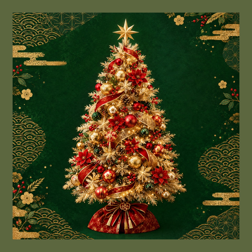 古典和柄×クリスマス 緑5枚セット