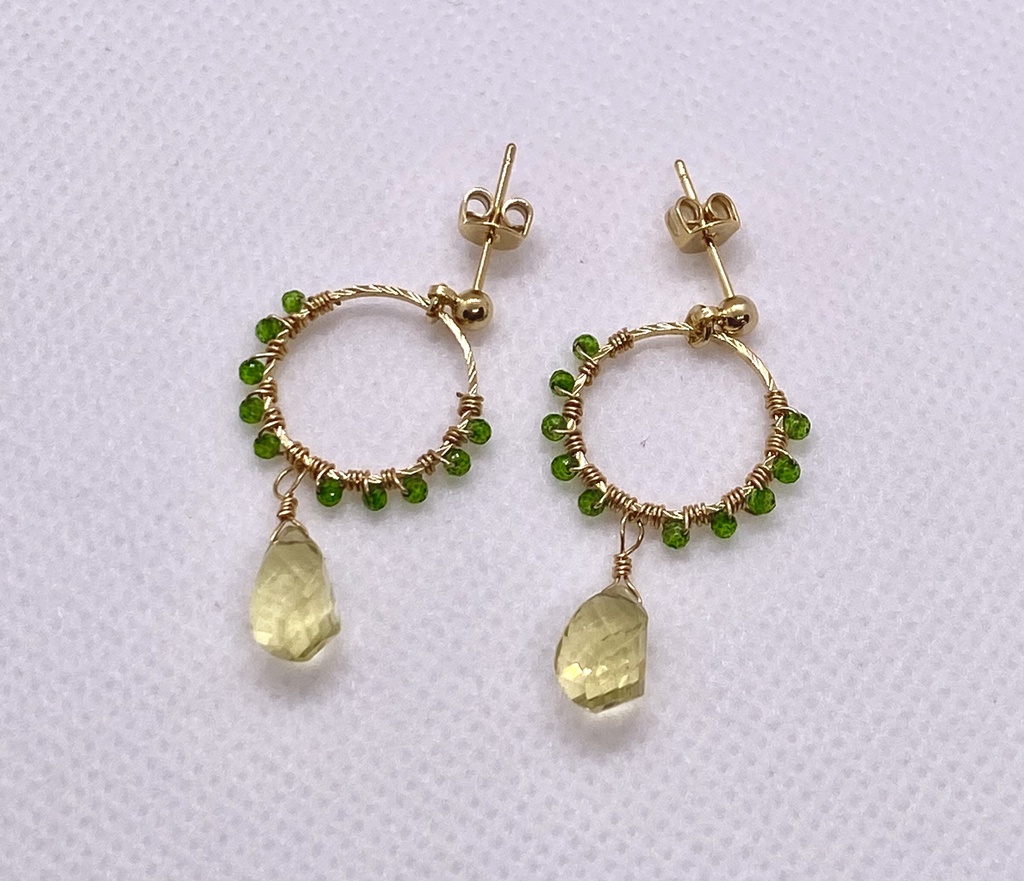 レモンクォーツとクロムダイオプサイドのピアス/イヤリング
