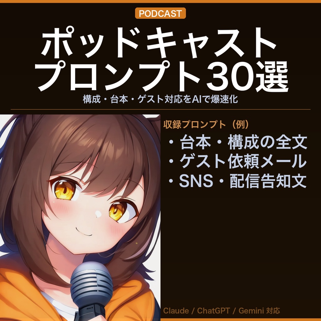 ポッドキャスター・音声クリエイター向け AIプロンプト集30選 ─構成・台本・集客・ゲスト対応をAIで爆速化─