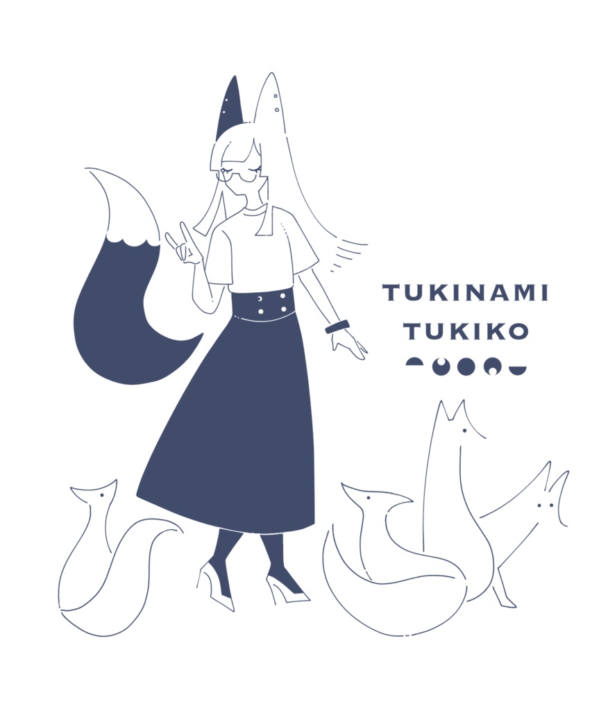 月並み月狐デザインTシャツ