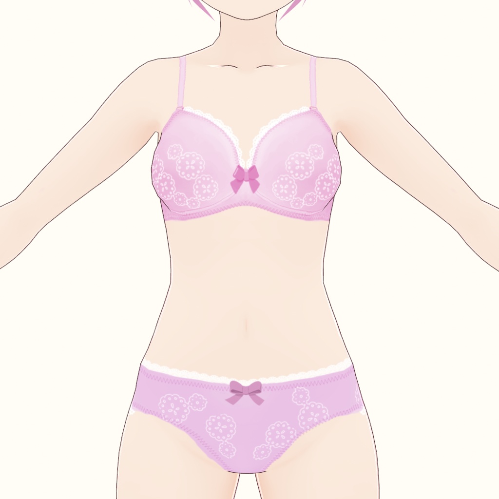【VRoid】リボンとレースのブラ&ショーツセット