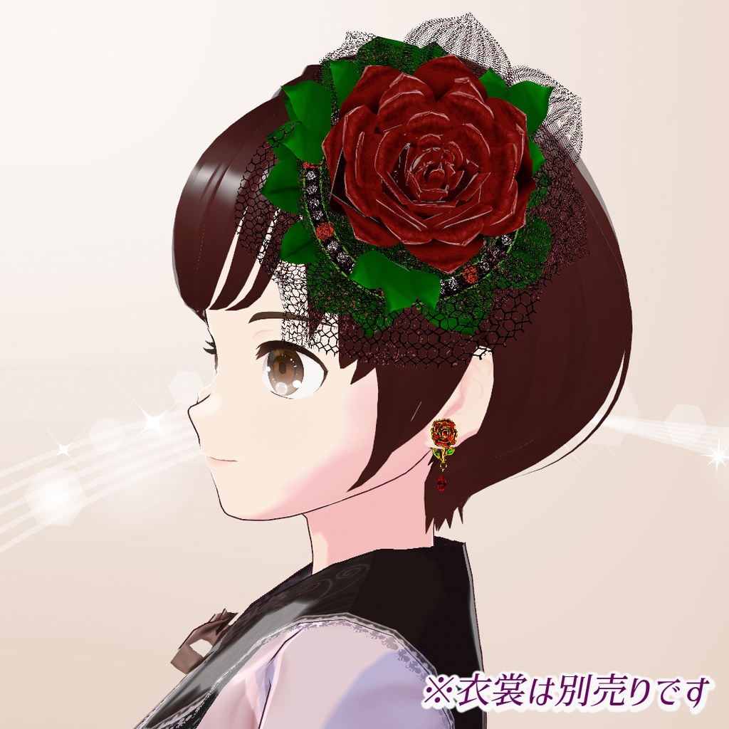 【VRoid】薔薇のコサージュの髪飾り
