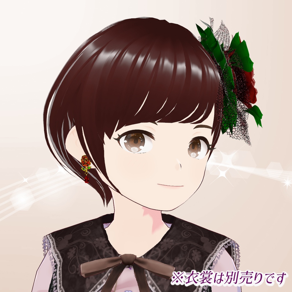 【VRoid】薔薇のコサージュの髪飾り