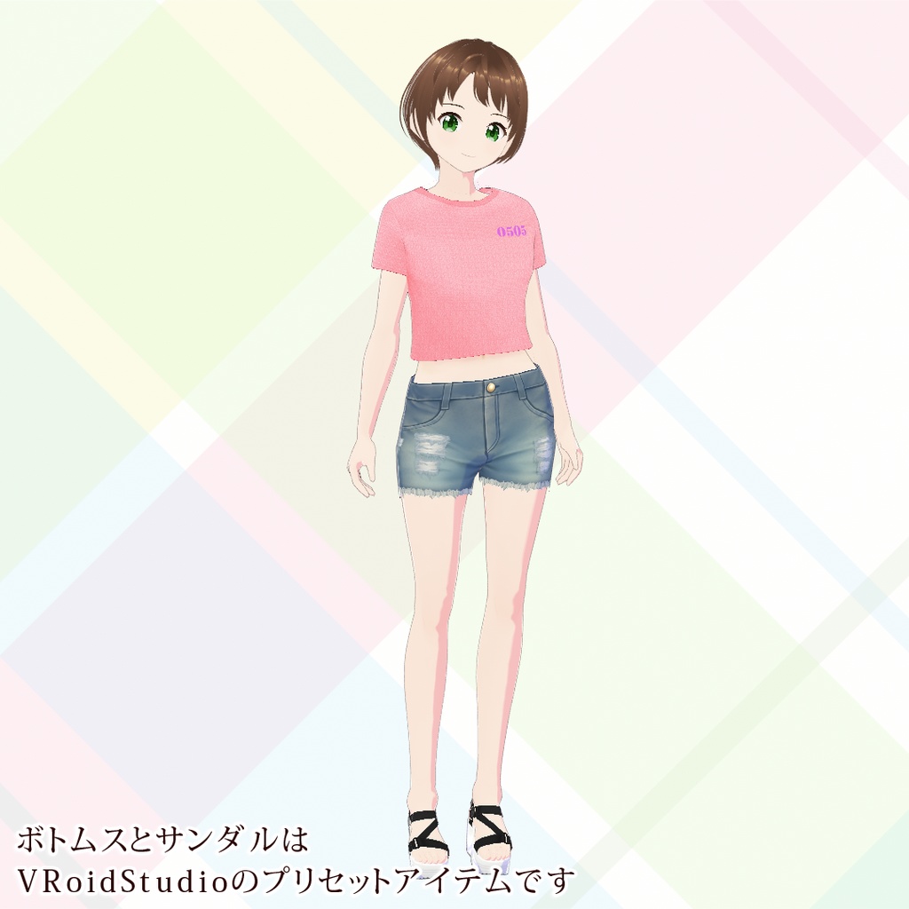 【VRoid】クロップドTシャツ5色セット