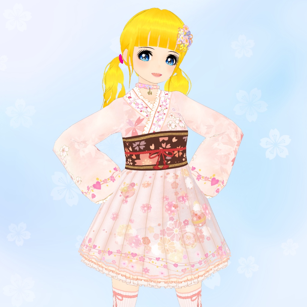 【VRoid】フローラル和風ドレス