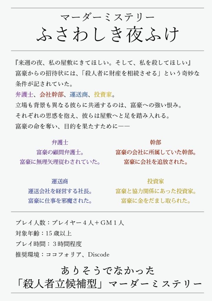 マーダーミステリー「ふさわしき夜ふけ」