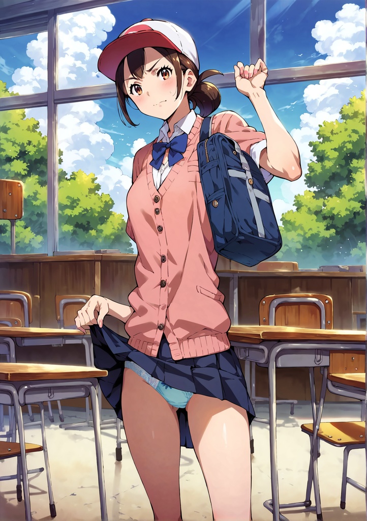 ポ〇モン風の制服JKがスカートたくし上げてパンツ見せてくれました【イラスト集】