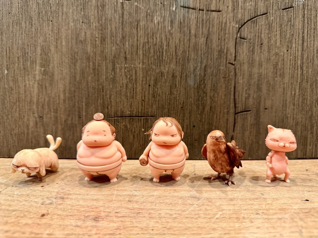 塗装済【朝起きたら力士がいた】力士＆野良力士＆鳩セット