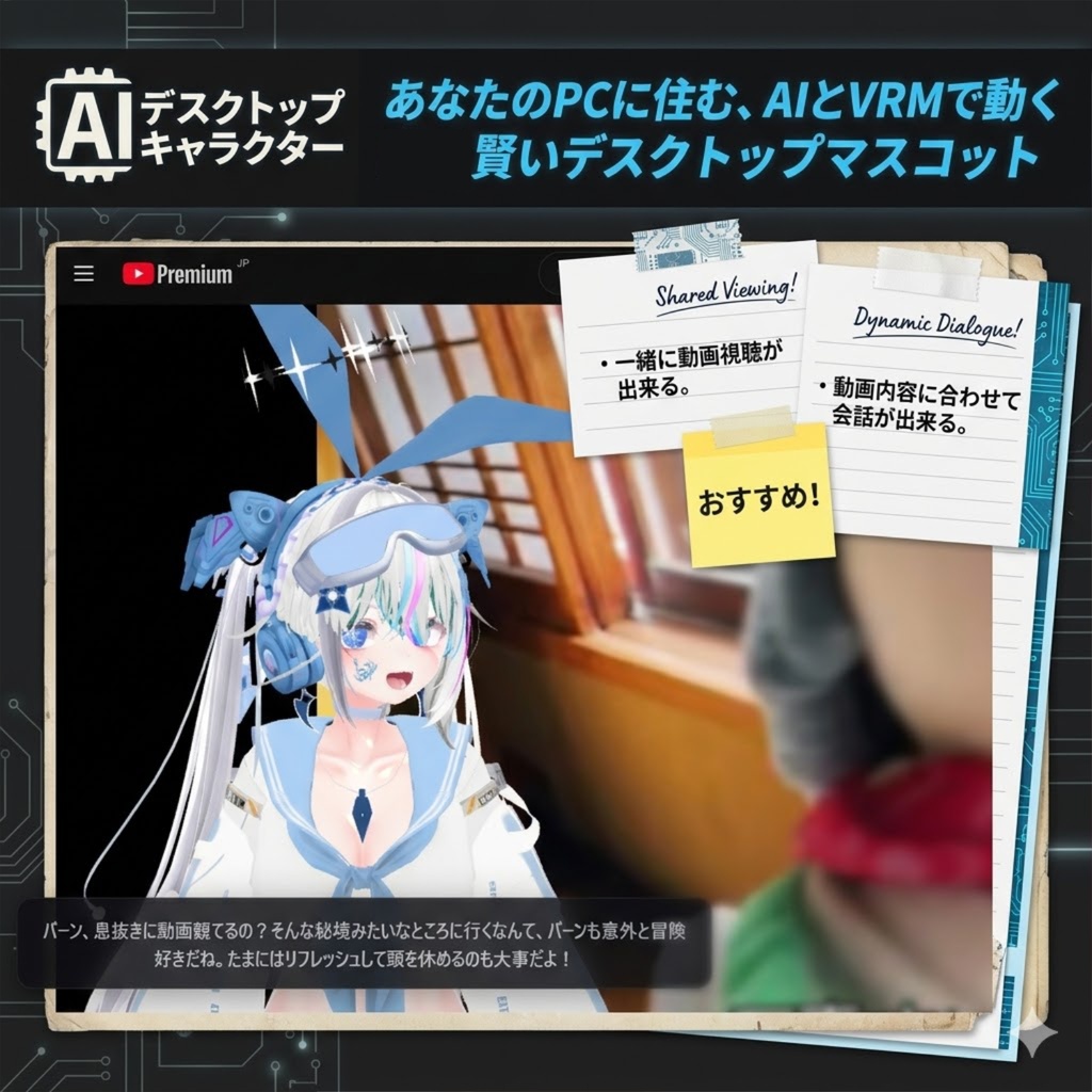 【軽量・シンプル】【VRM・VOICEVOX・Gemini対応】AIデスクトップキャラクター