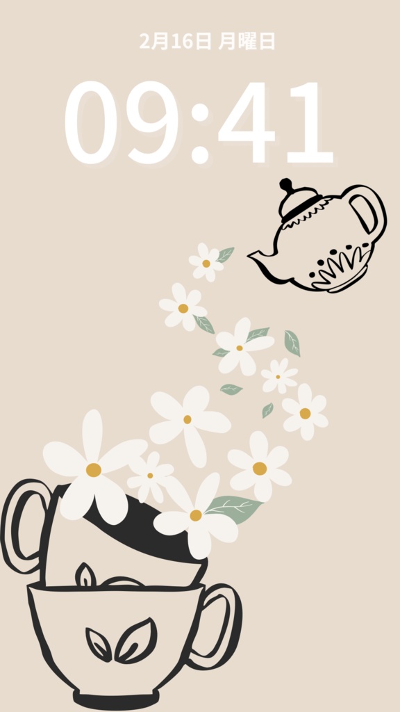 ベージュの花柄スマホ壁紙|ナチュラルで整うロック画面デザイン