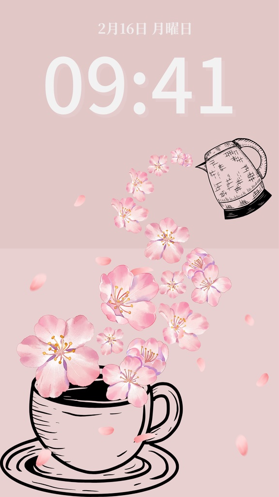 桜ティータイム|春のスマートフォン壁紙(Season Series)