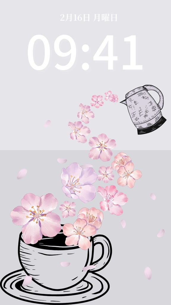 桜ティータイム|ラベンダーグレー|春のスマートフォン壁紙(Season Series)