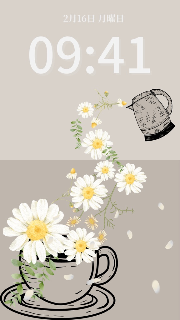 カモミールティータイム|グレージュ|春のスマートフォン壁紙(Season Series)