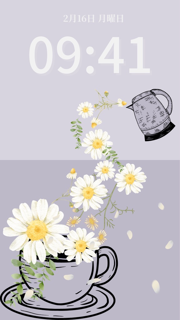 カモミールティータイム|ラベンダーグレー|春のスマートフォン壁紙(Season Series)