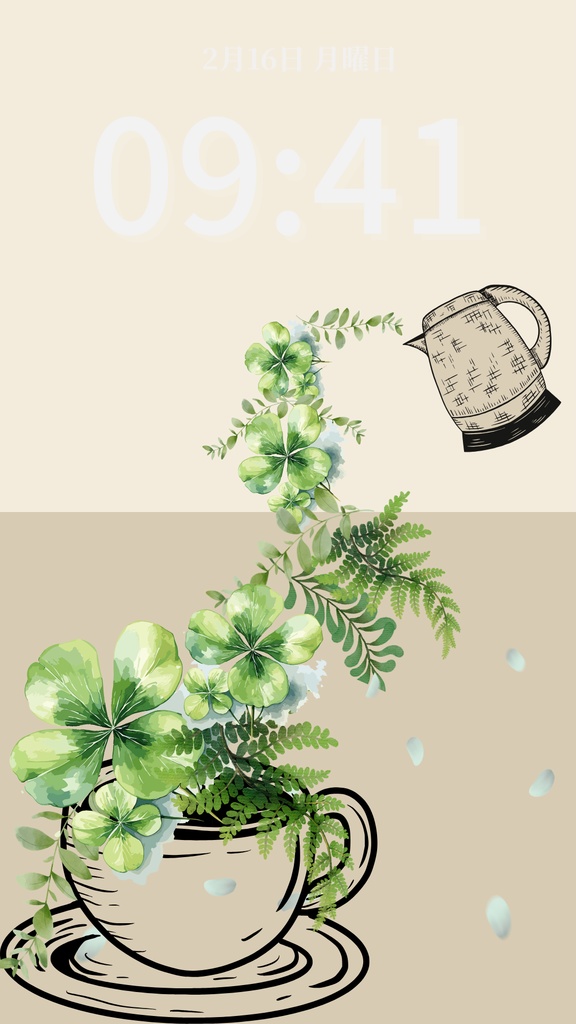 クローバーティータイム|ベージュ|春のスマートフォン壁紙(Season Series)