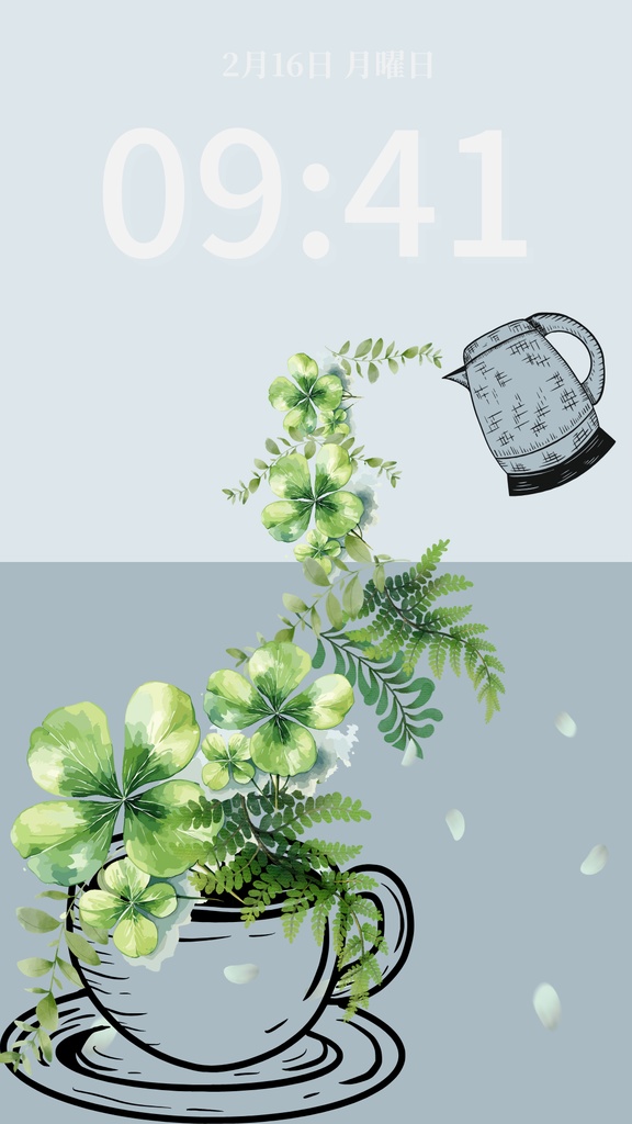 クローバーティータイム|スモーキーブルー|春のスマートフォン壁紙(Season Series)
