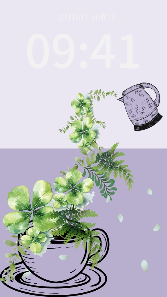クローバーティータイム|ペールラベンダー|春のスマートフォン壁紙(Season Series)