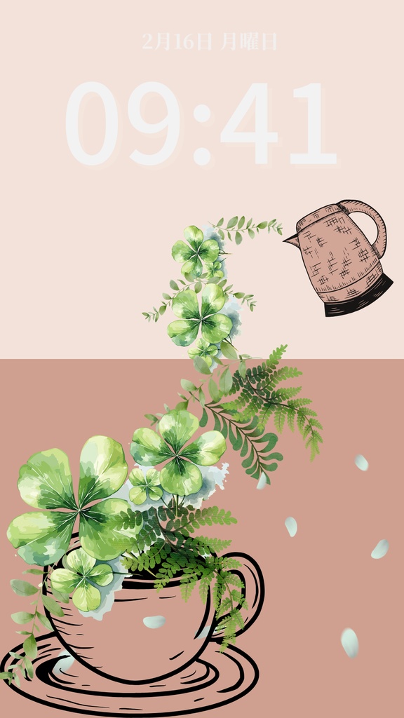 クローバーティータイム|ソフトテラコッタ|春のスマートフォン壁紙(Season Series)