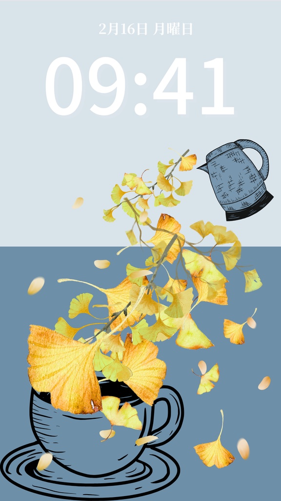 秋ティータイム|スモーキーブルー|秋のスマートフォン壁紙(Season Series)