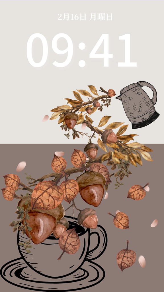 秋ティータイム|グレージュ|秋のスマートフォン壁紙(Season Series)