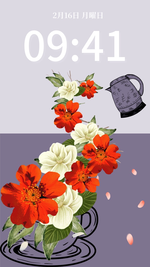 冬ティータイム|グレイッシュパープル|冬のスマートフォン壁紙(Season Series)