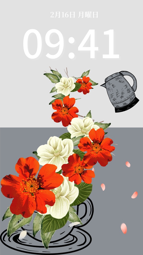 冬ティータイム|ミディアムグレー|冬のスマートフォン壁紙(Season Series)