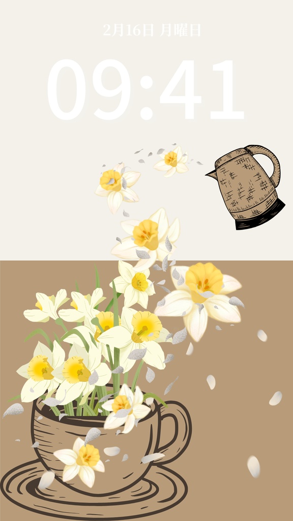 冬ティータイム|ブラウン|冬のスマートフォン壁紙(Season Series)
