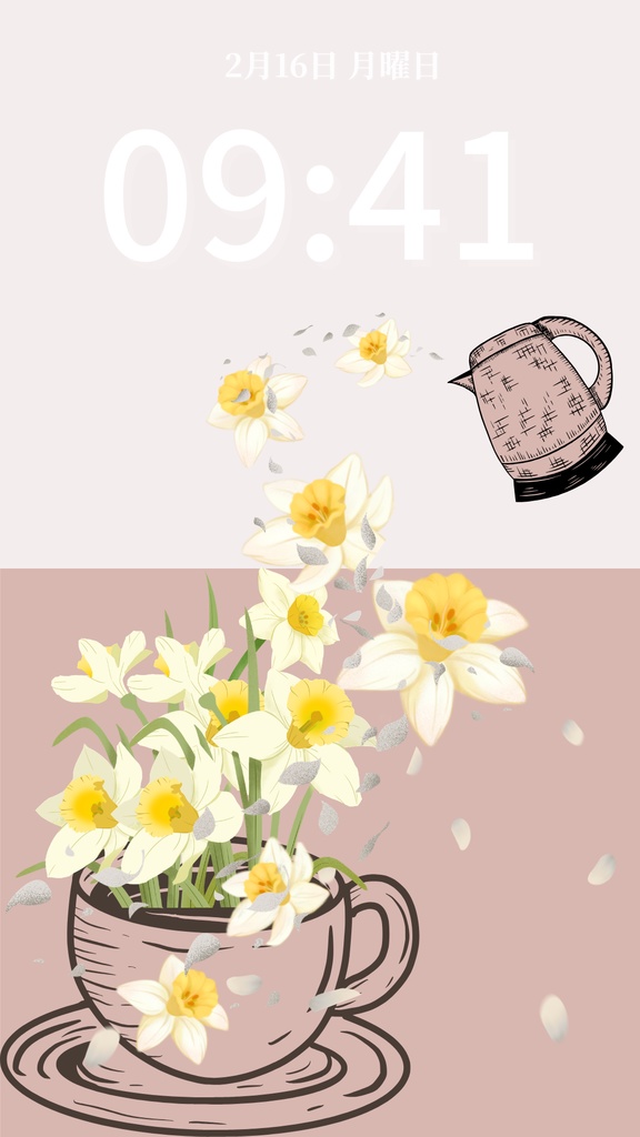 冬ティータイム|くすみピンク|冬のスマートフォン壁紙(Season Series)