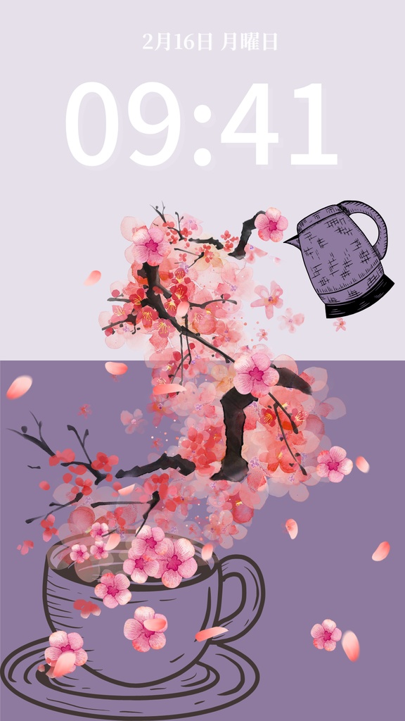 冬ティータイム|くすみラベンダー|冬のスマートフォン壁紙(Season Series)
