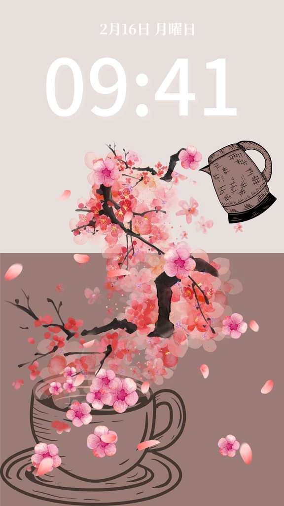 冬ティータイム|グレージュ|冬のスマートフォン壁紙(Season Series)