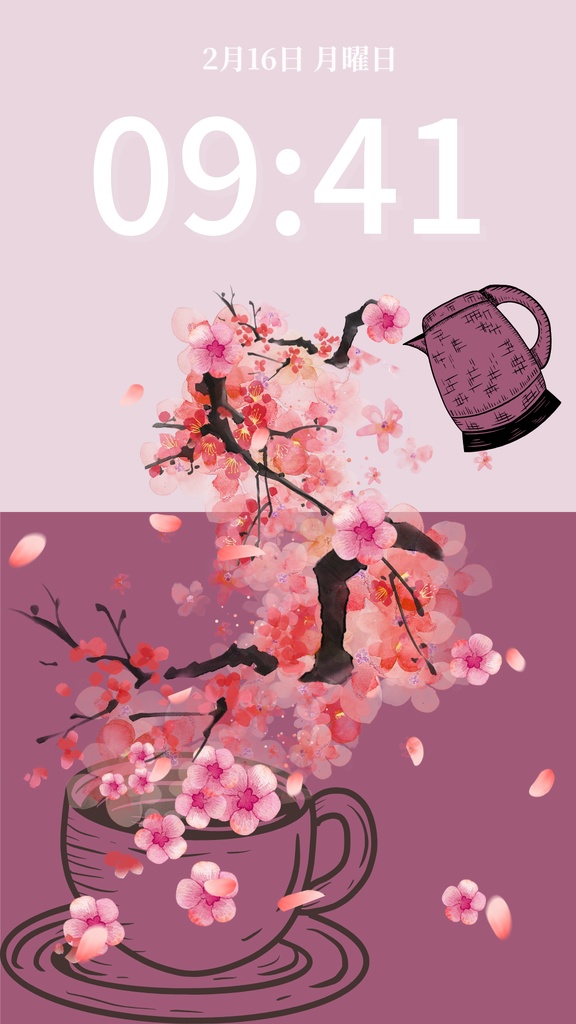 冬ティータイム|くすみモーブ|冬のスマートフォン壁紙(Season Series)