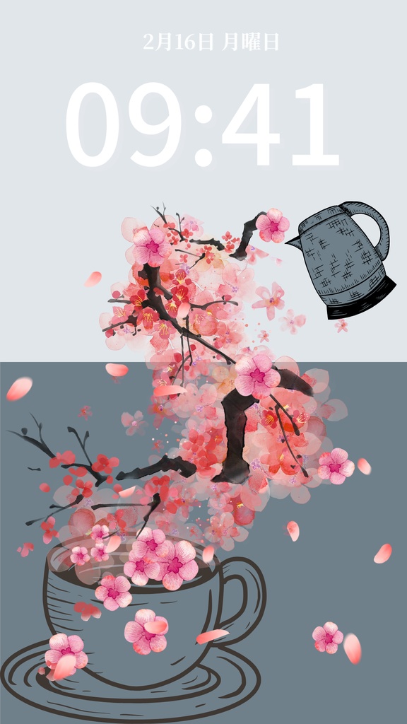 冬ティータイム|くすみブルー|冬のスマートフォン壁紙(Season Series)