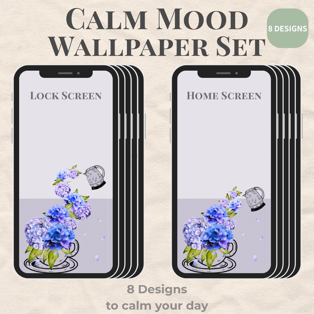 【16枚セット】Calm Mood - 紫陽花とレモンの癒やしボタニカル壁紙セット(iPhone/Android対応)
