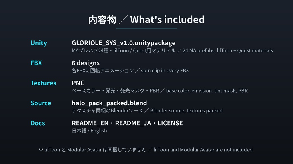 GLORIOLE.SYS|SF光輪パック 6種【VRChat想定・MA対応・Quest対応・全アバター対応】