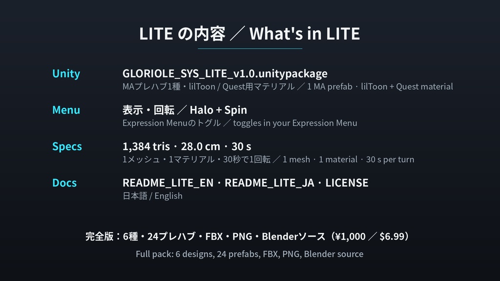 【無料】GLORIOLE.SYS LITE|SF光輪 SIGNAL(ION)【VRChat想定・MA対応・Quest対応】