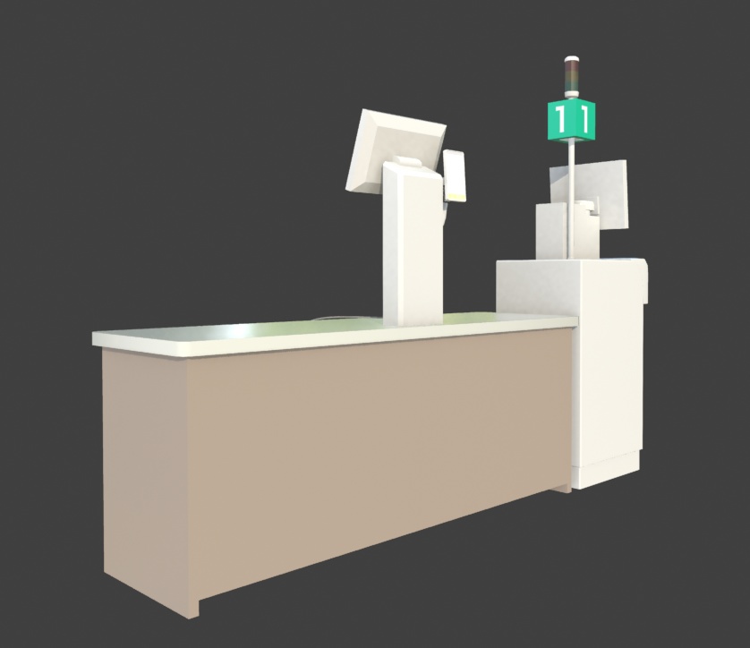 セミセルフレジカウンター(Blender4.5 & FBX データ)